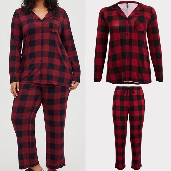 SET: Torrid Red & Black Buffalo Plaid Button Front Sleep Shirt/Sleep Pant 1X - Picture 1 of 14